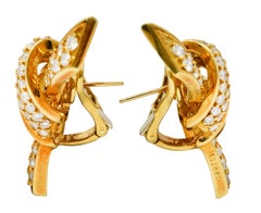 1960's Jose Hess 3.45 Carats Pavè Diamond 18 Karat Yellow Gold Knot Earrings