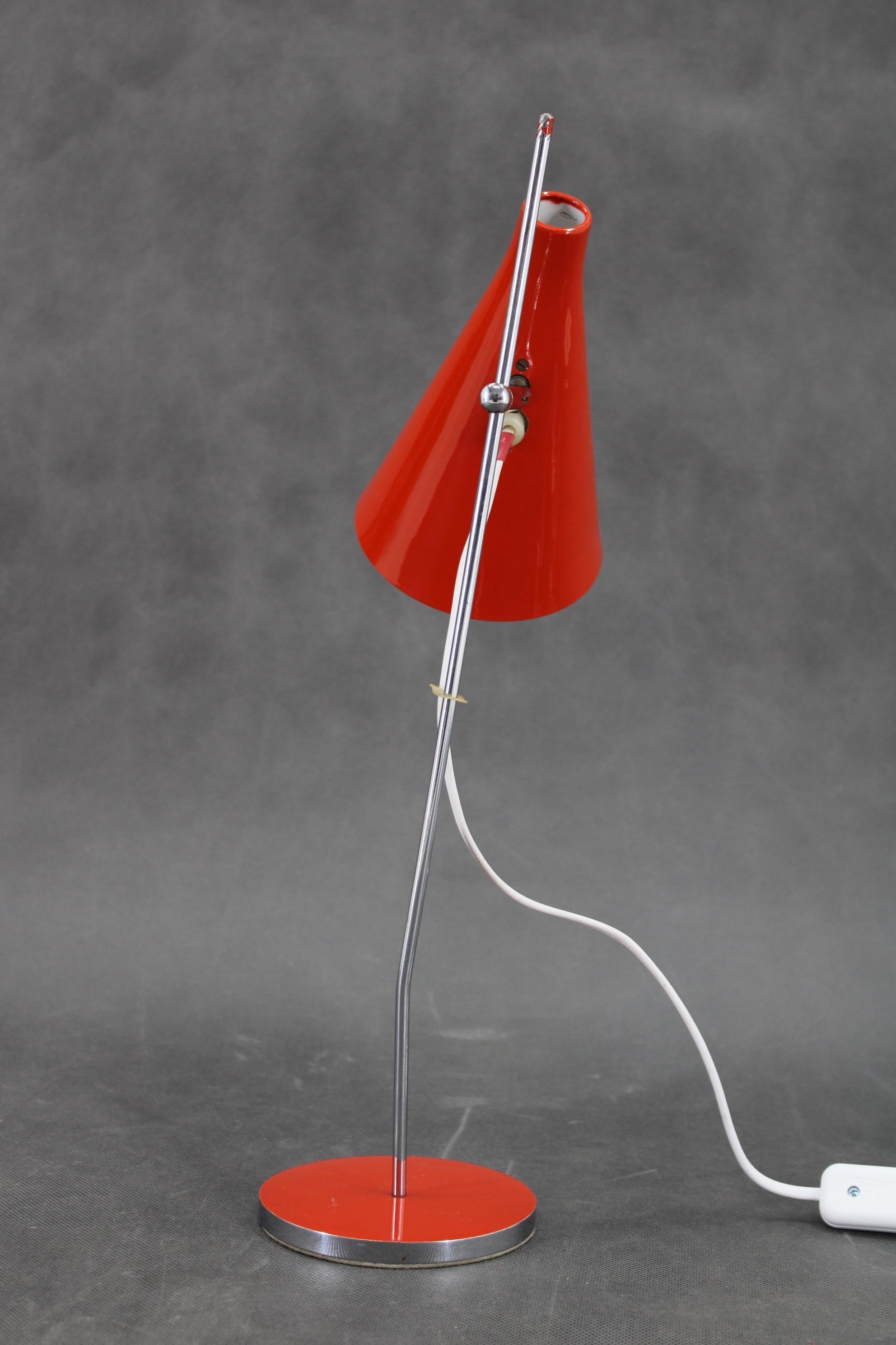 1960s Josef Hurka Red Desk Lamp for Lidokov , Czechoslovakia In Good Condition For Sale In Praha, CZ