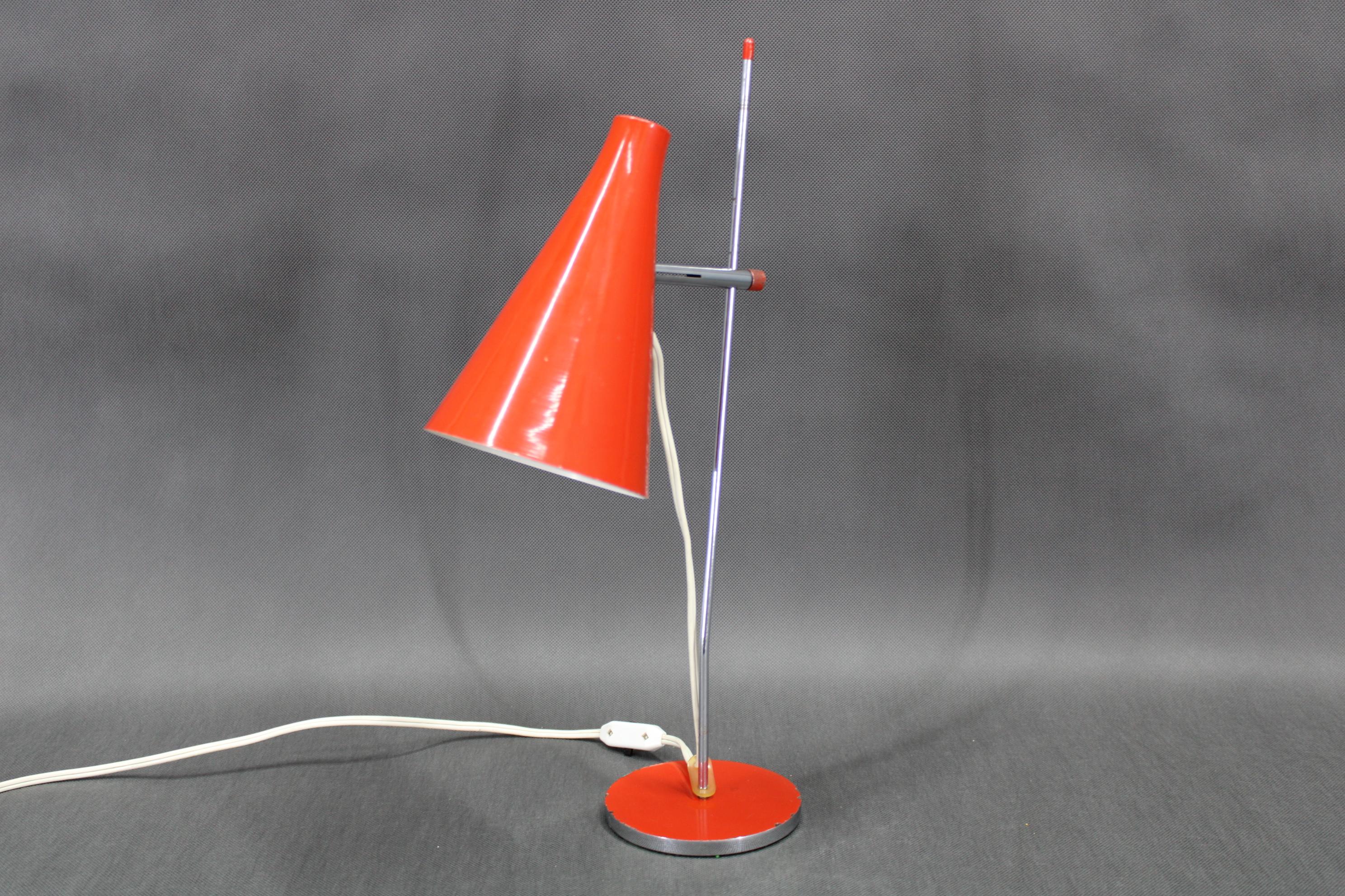 Mid-Century Modern 1960s Josef Hurka Red Table Lamp for Lidokov , Czechoslovakia For Sale