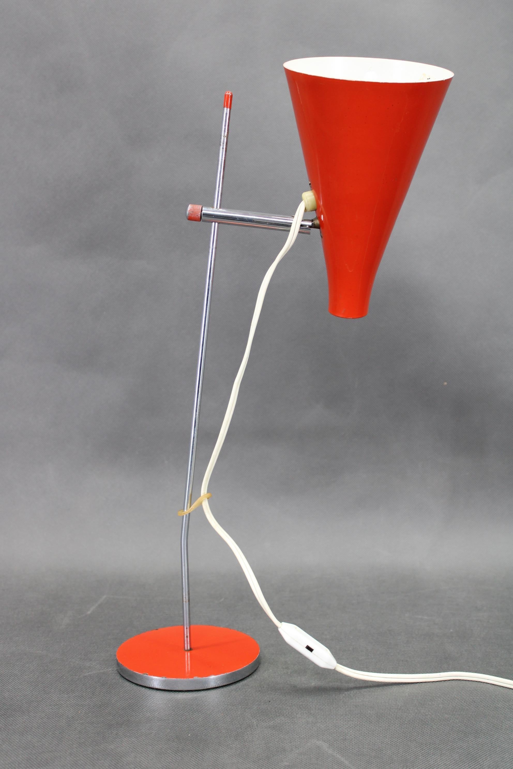 Metal 1960s Josef Hurka Red Table Lamp for Lidokov , Czechoslovakia For Sale