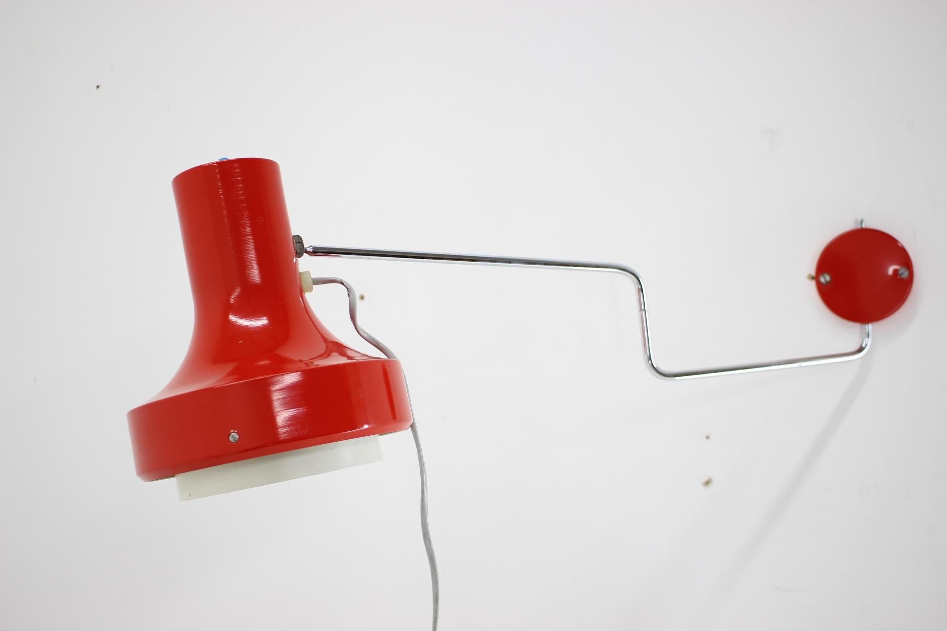 Mid-Century Modern 1960s Josef Hurka Red Wall Lamp, Czechoslovakia For Sale