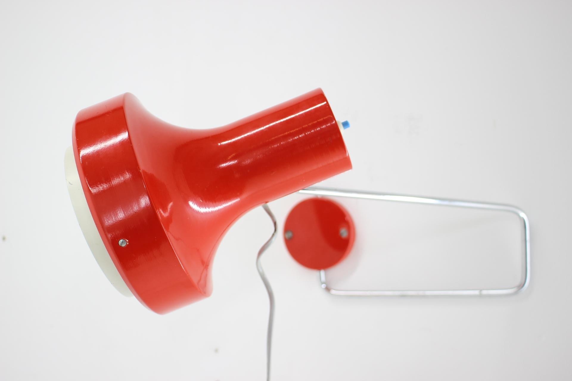1960s Josef Hurka Red Wall Lamp, Czechoslovakia In Distressed Condition For Sale In Praha, CZ