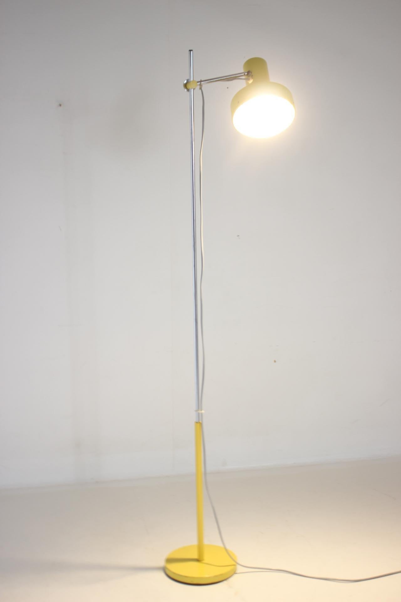 Chrome 1960s Josef Hurka Yellow Floor Lamp, Czechoslovakia