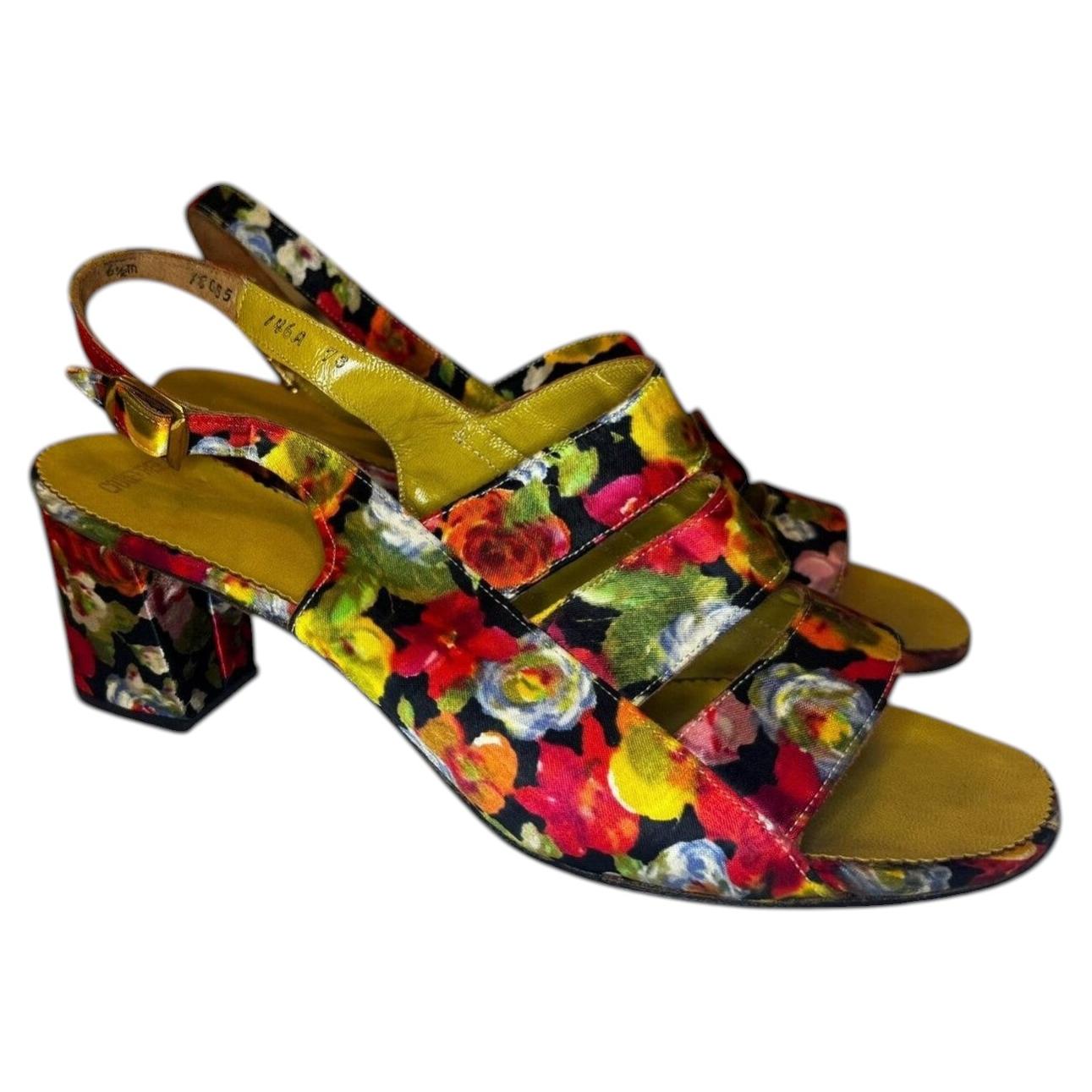 1960s Joseph Larose Floral Seide Leder Slingback Pumps, Größe 6.5 im Angebot
