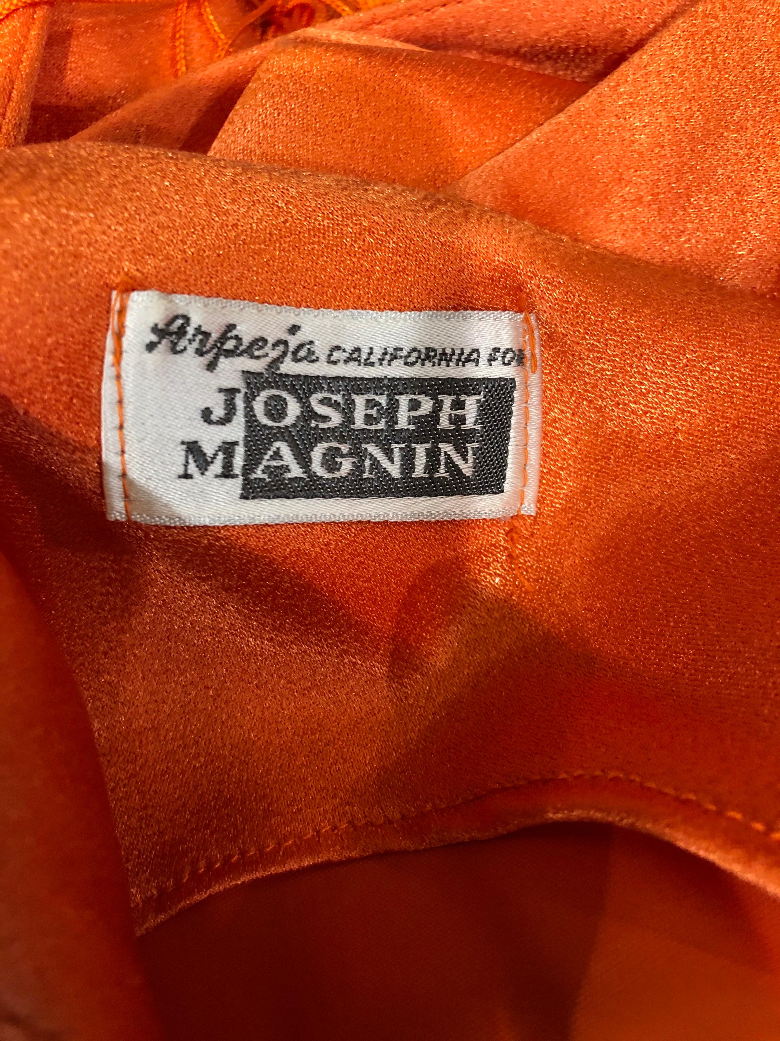 Joseph Magnin - Robe de soirée vintage orange fluo entièrement à franges, années 1960 Pour femmes en vente