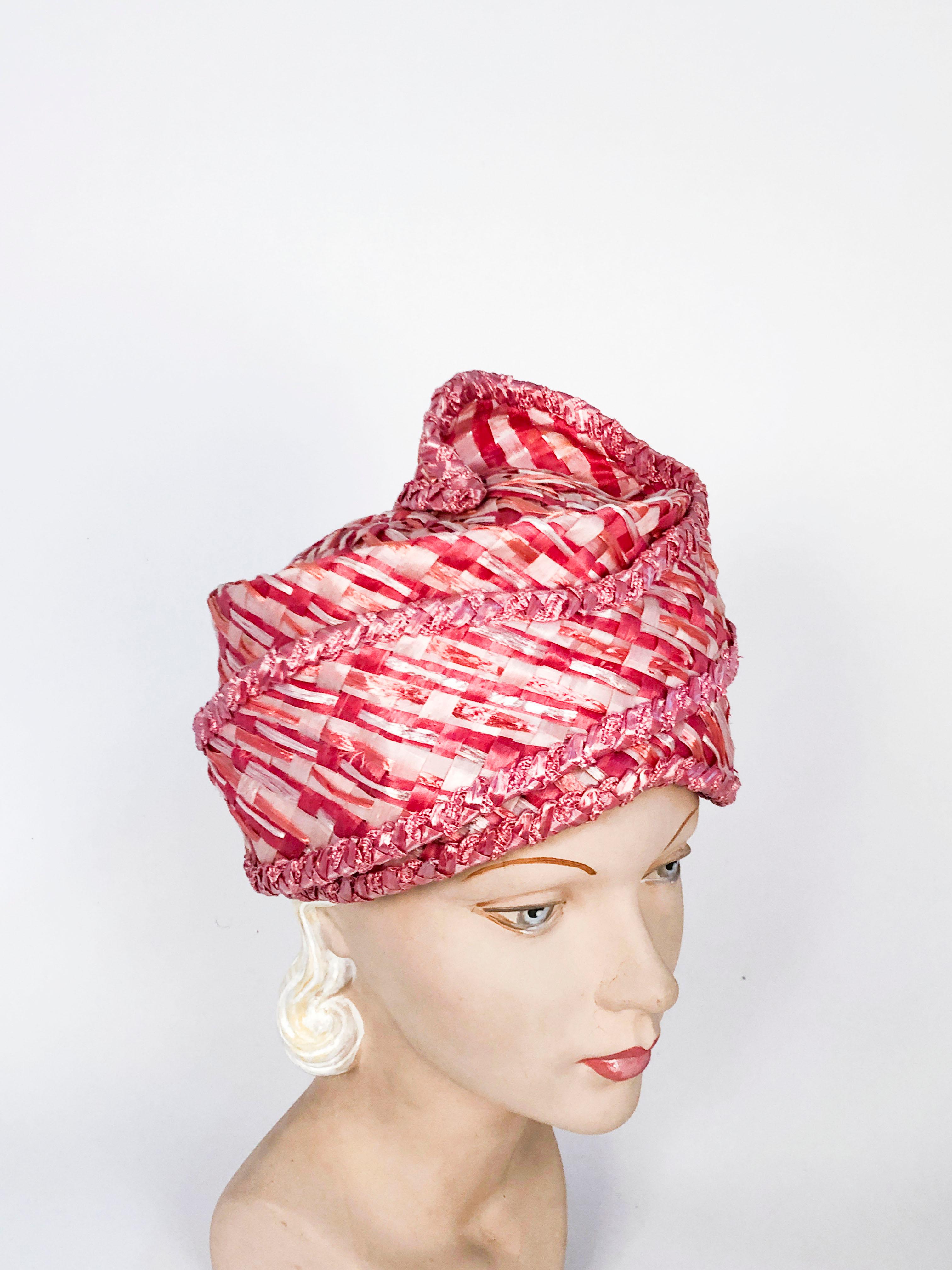 1960's Joseph Magnin Sculpted Raffia Turban 2