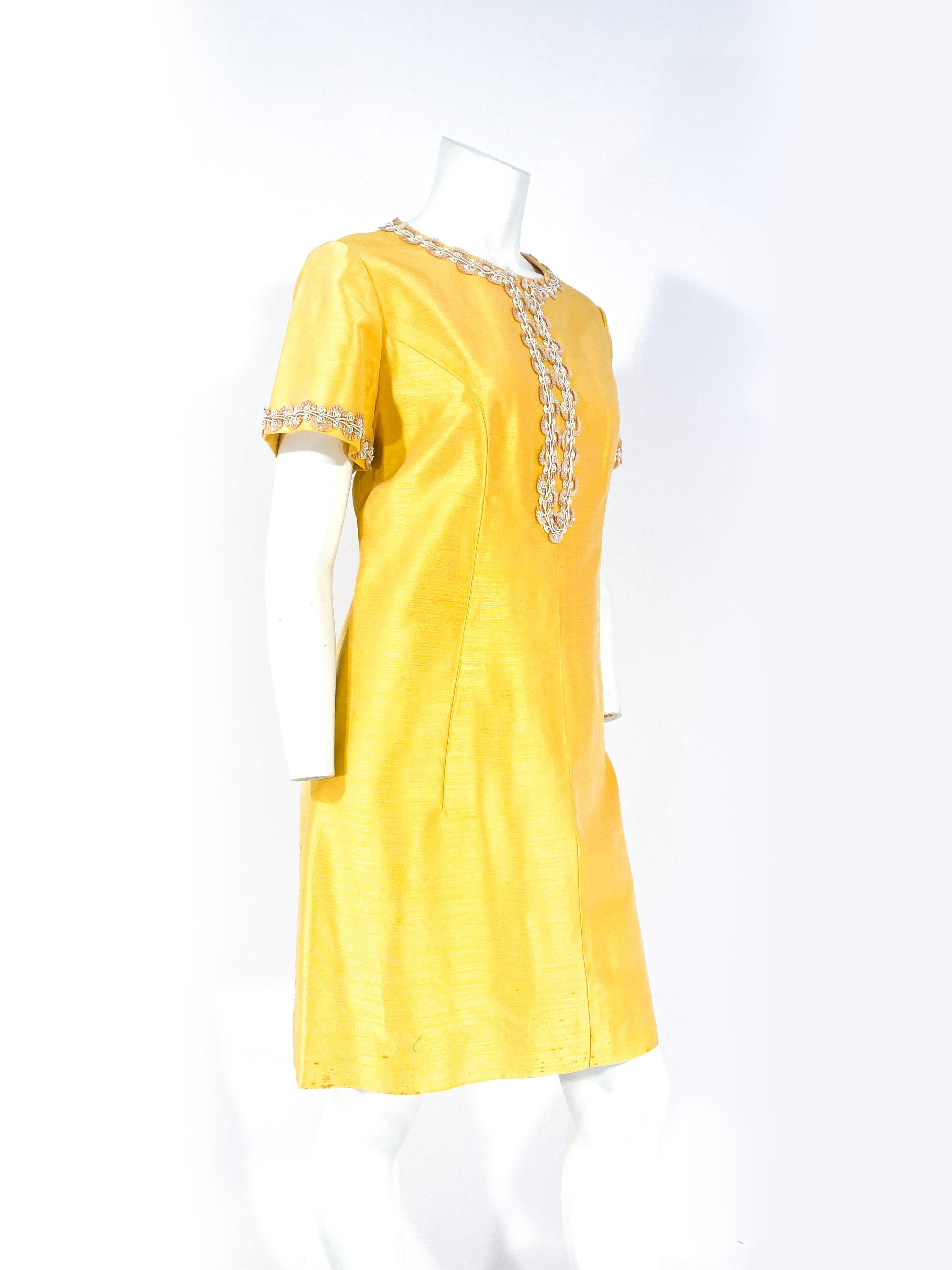 1960s Joseph Magnin Yellow-Gold A-line Dress In Good Condition In San Francisco, CA