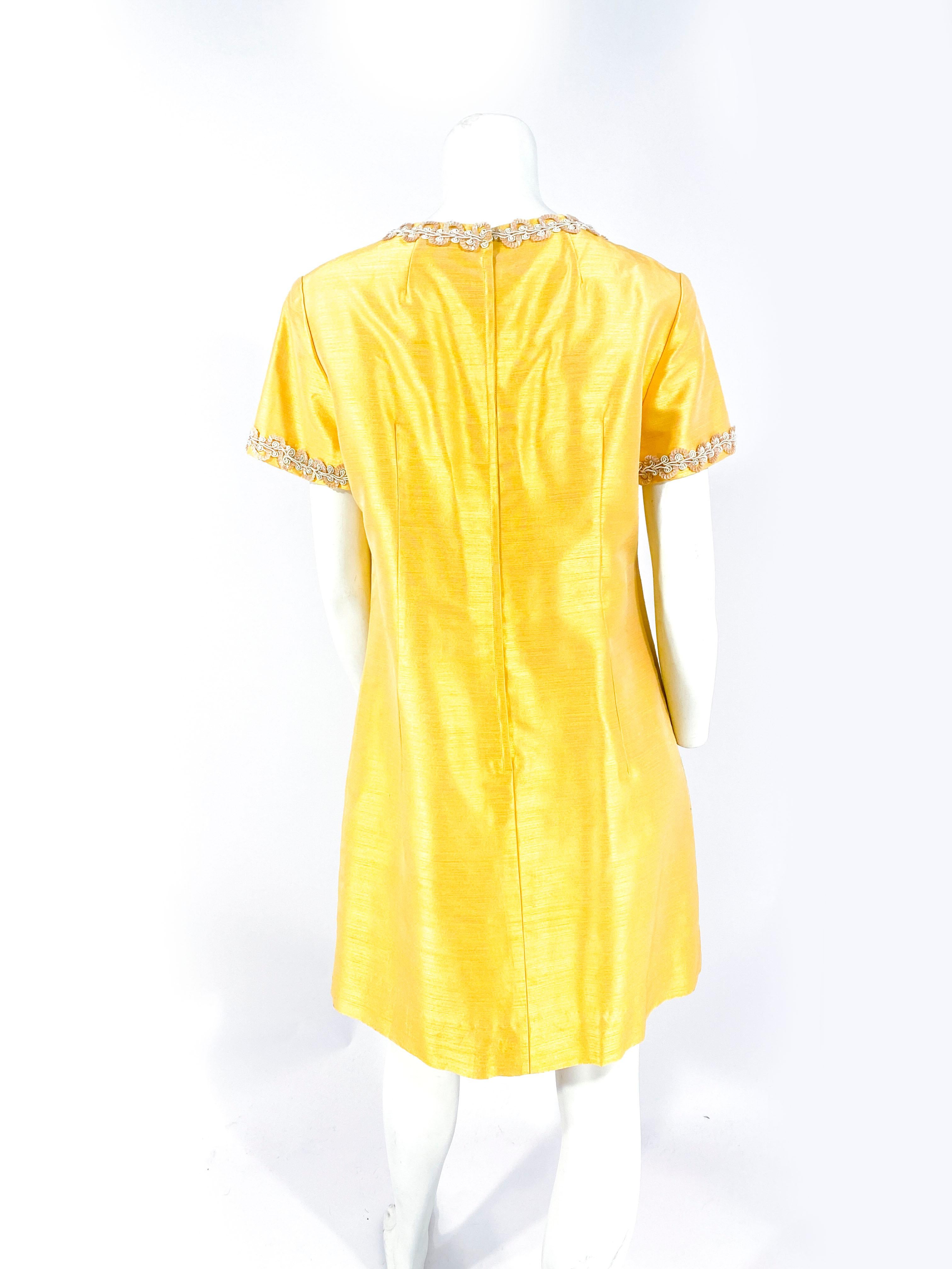 1960s Joseph Magnin Yellow-Gold A-line Dress 1