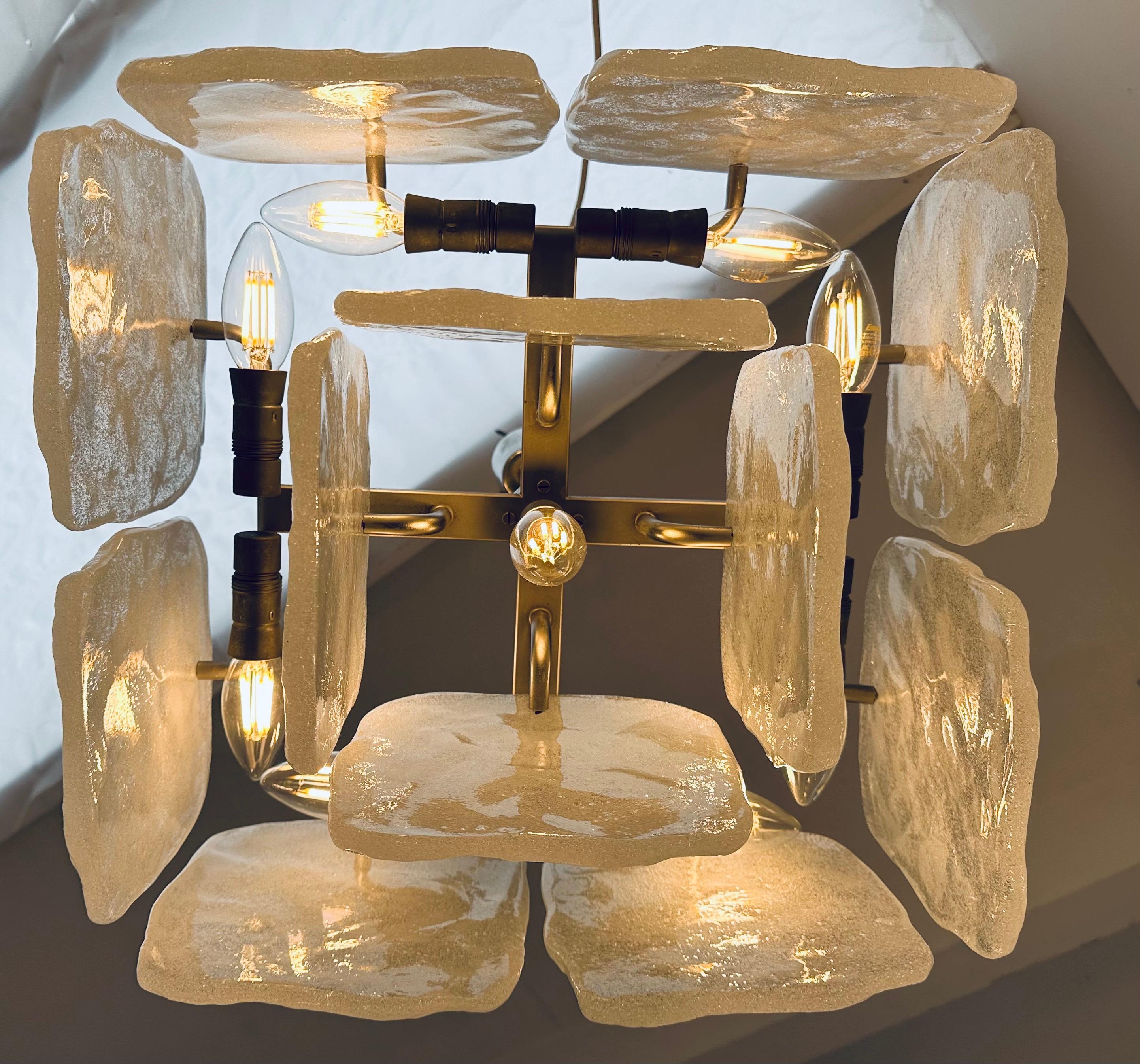 1960s J.T. Kalmar for Kalmar Lighting Two-Tiered Block Iced Glass Chandelier 4
