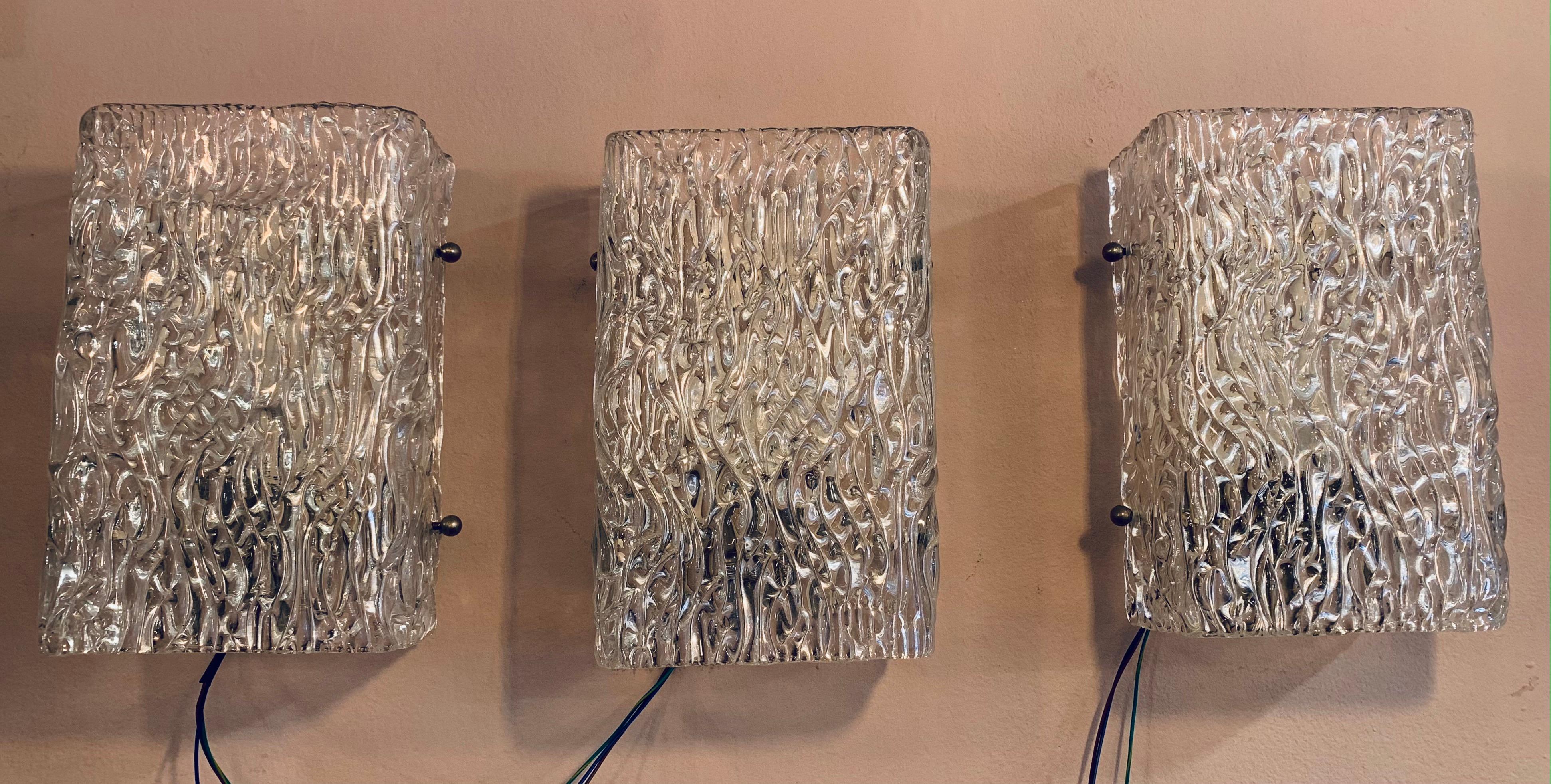 1960s J.T. Kalmar Sculpted Waved Glass Wall Lights Sconces for Kalmar Lighting 2