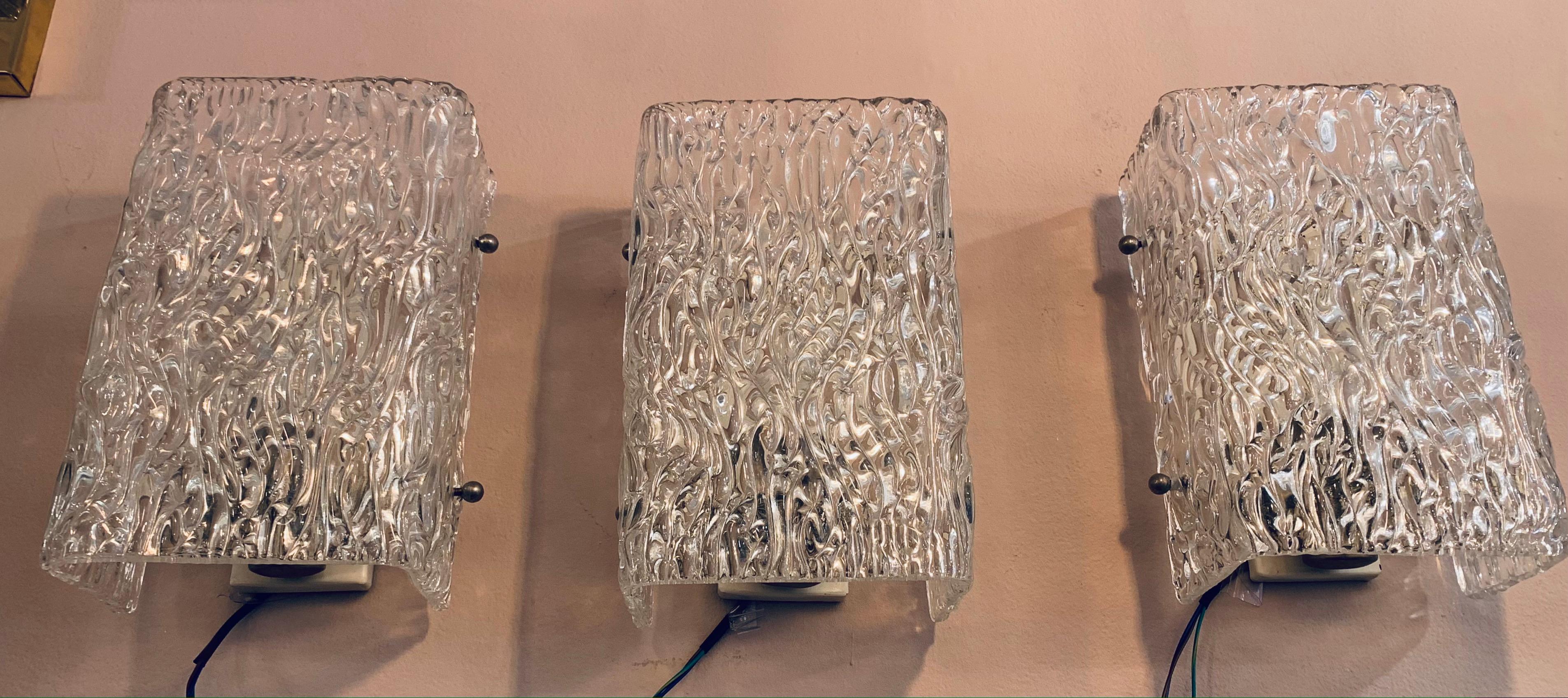 1960s J.T. Kalmar Sculpted Waved Glass Wall Lights Sconces for Kalmar Lighting 3