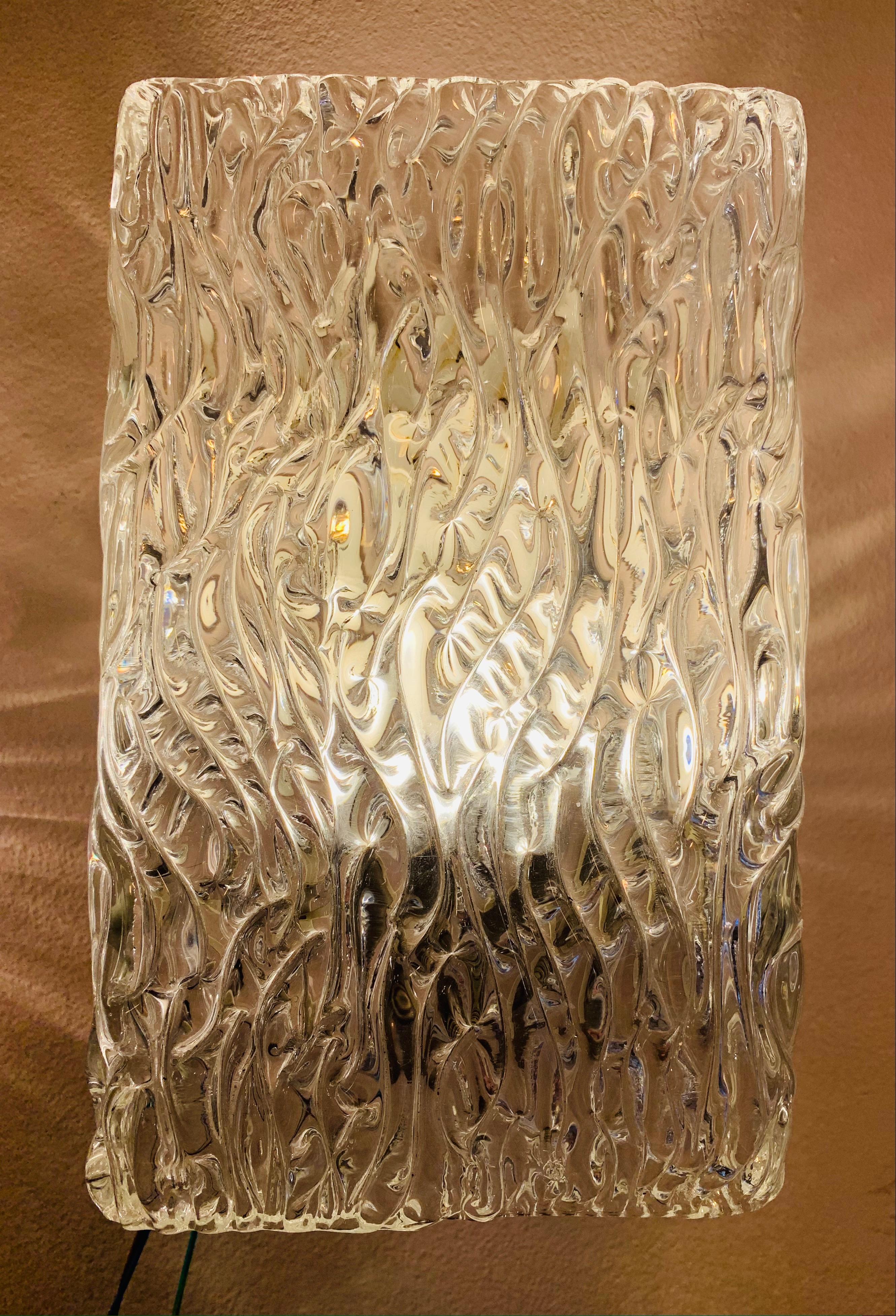 1960s J.T. Kalmar Sculpted Waved Glass Wall Lights Sconces for Kalmar Lighting 4