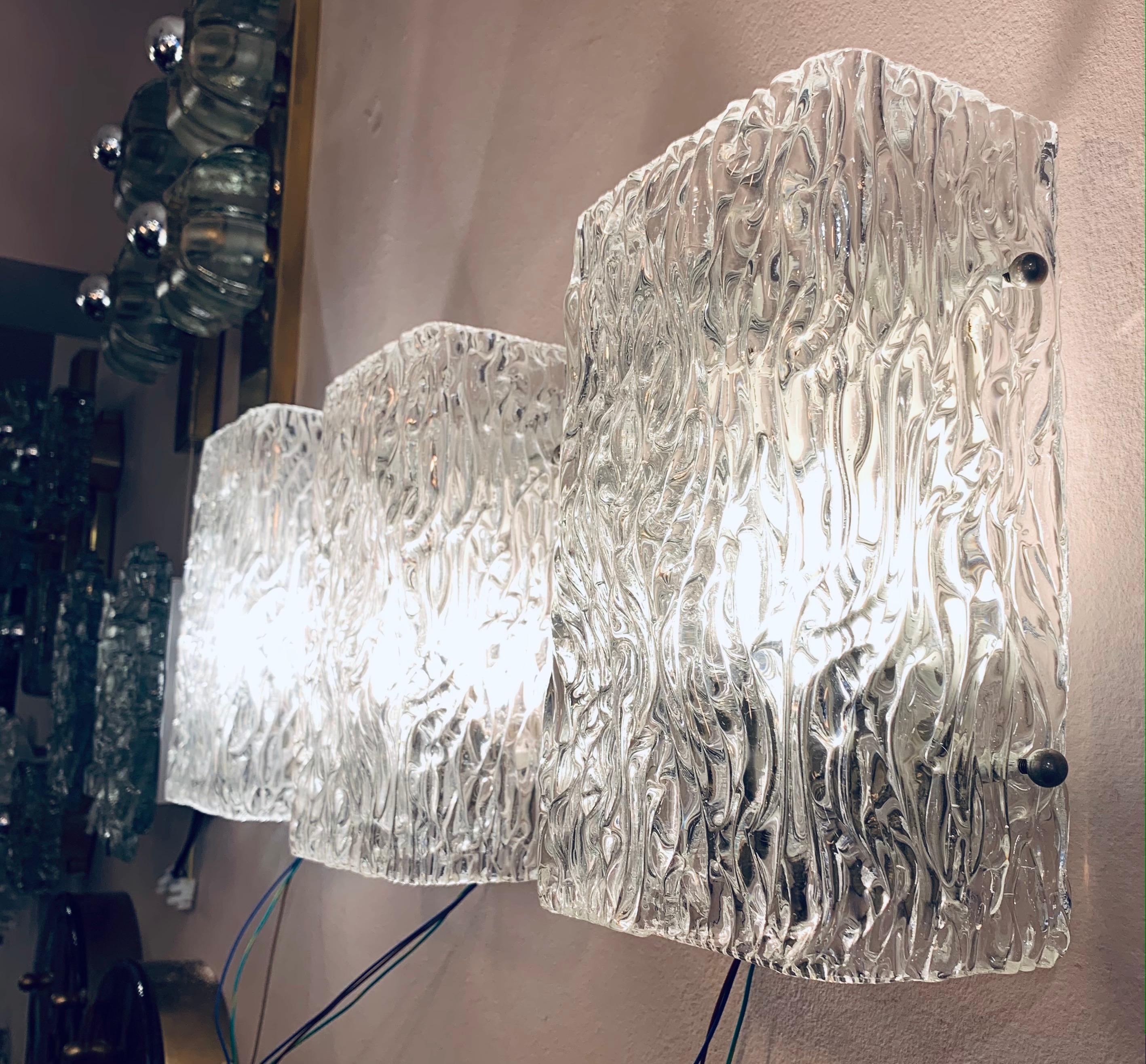 20th Century 1960s J.T. Kalmar Sculpted Waved Glass Wall Lights Sconces for Kalmar Lighting