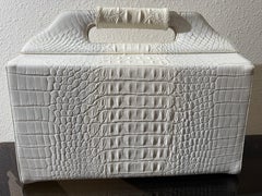 1960s Judith Leiber Albino-Color Alligator Box Bag or Travel Case w Top Handle