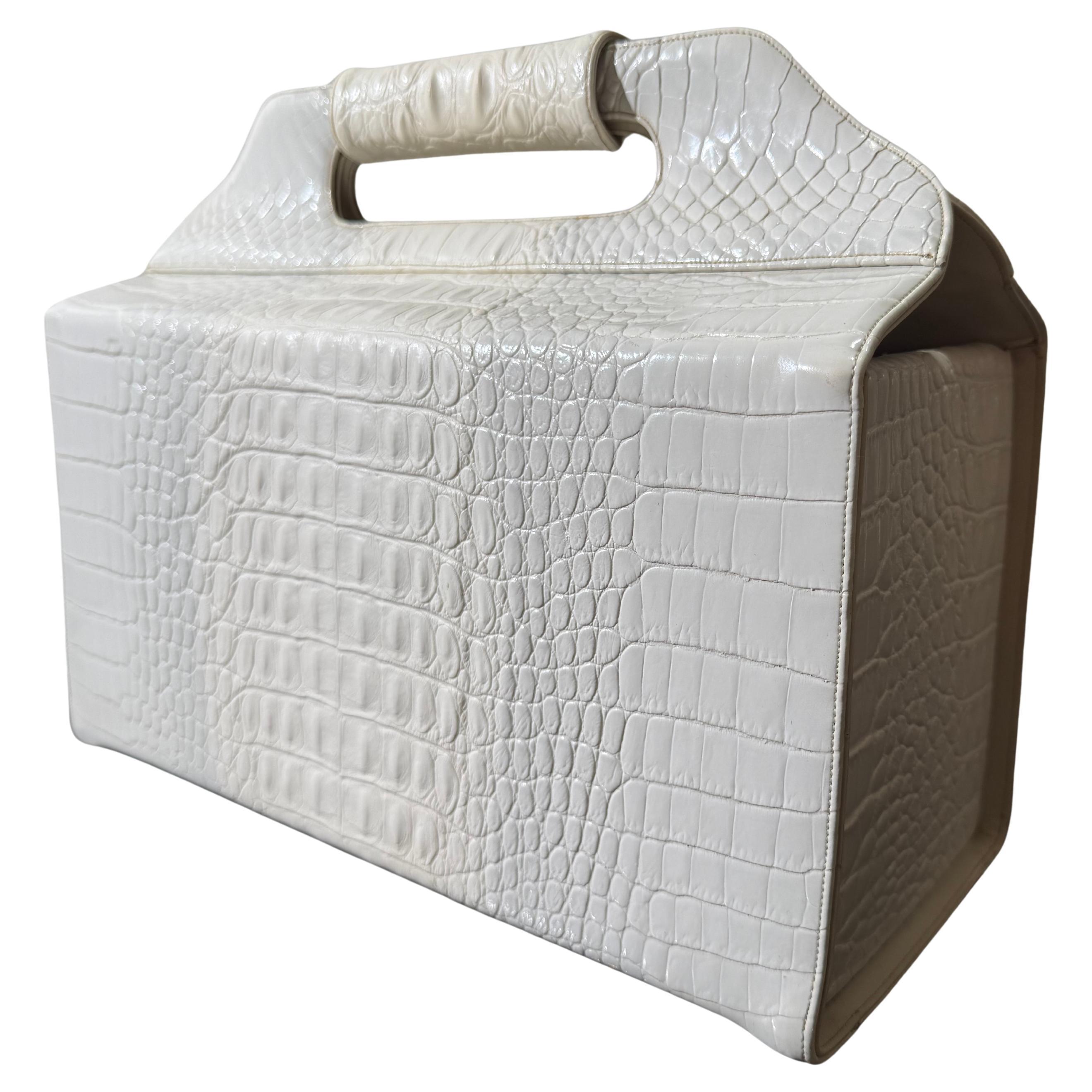 1960s Judith Leiber Albino-Color Alligator Box Bag or Travel Case w Top Handle