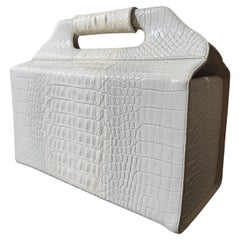 1960s Judith Leiber Albino-Color Alligator Box Bag or Travel Case w Top Handle