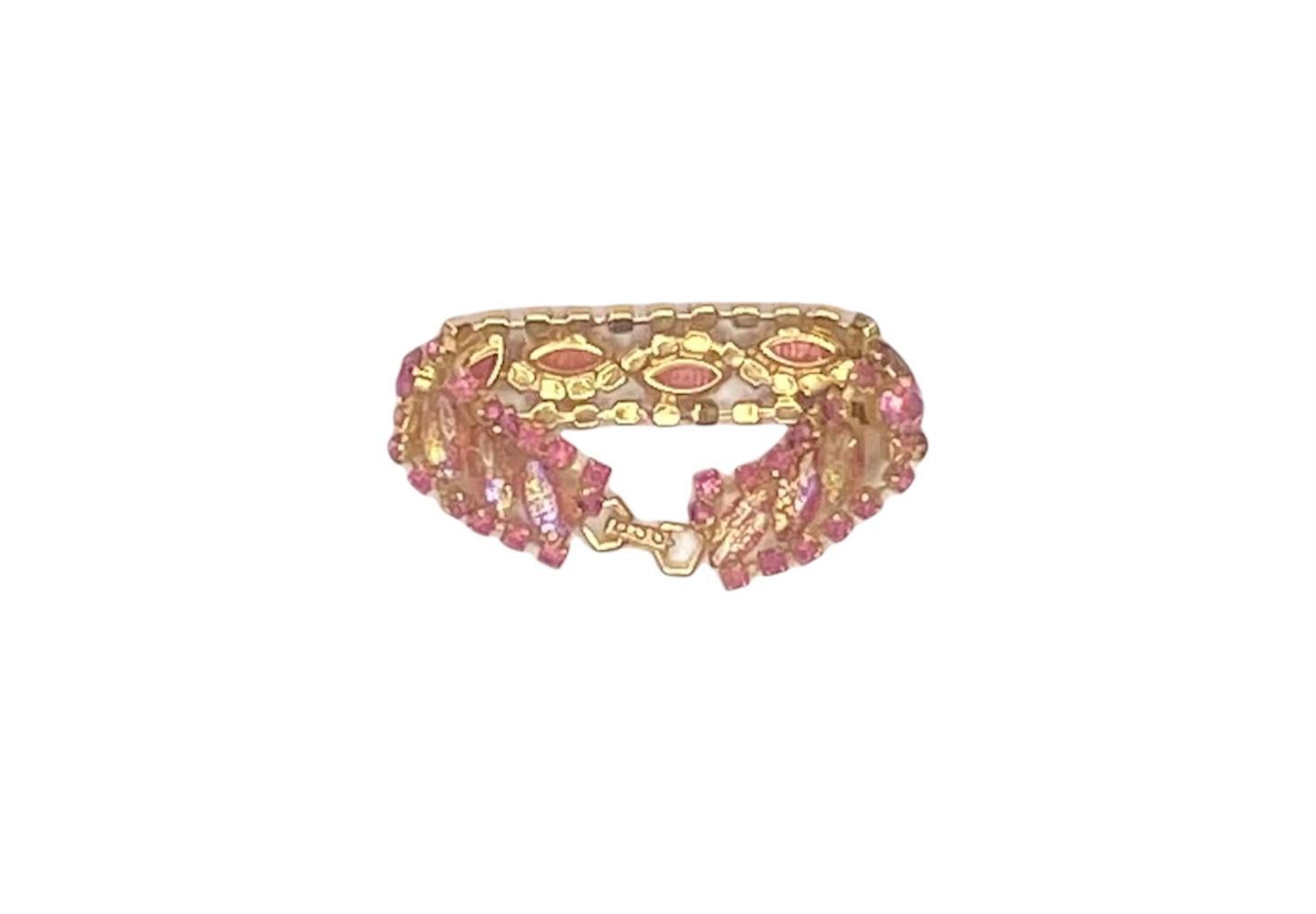 1960S JULIANA Bubble Gum Pink & Gold Gemstone Studded Bracelet
