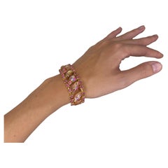 Used 1960S JULIANA Bubble Gum Pink & Gold Gemstone Studded Bracelet