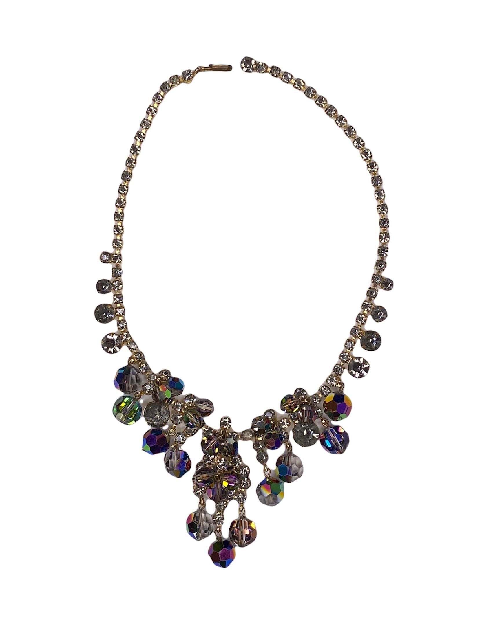 Beige 1960S JULIANA Metallic & Silver Hand Made Gemstone Stud Necklace For Sale