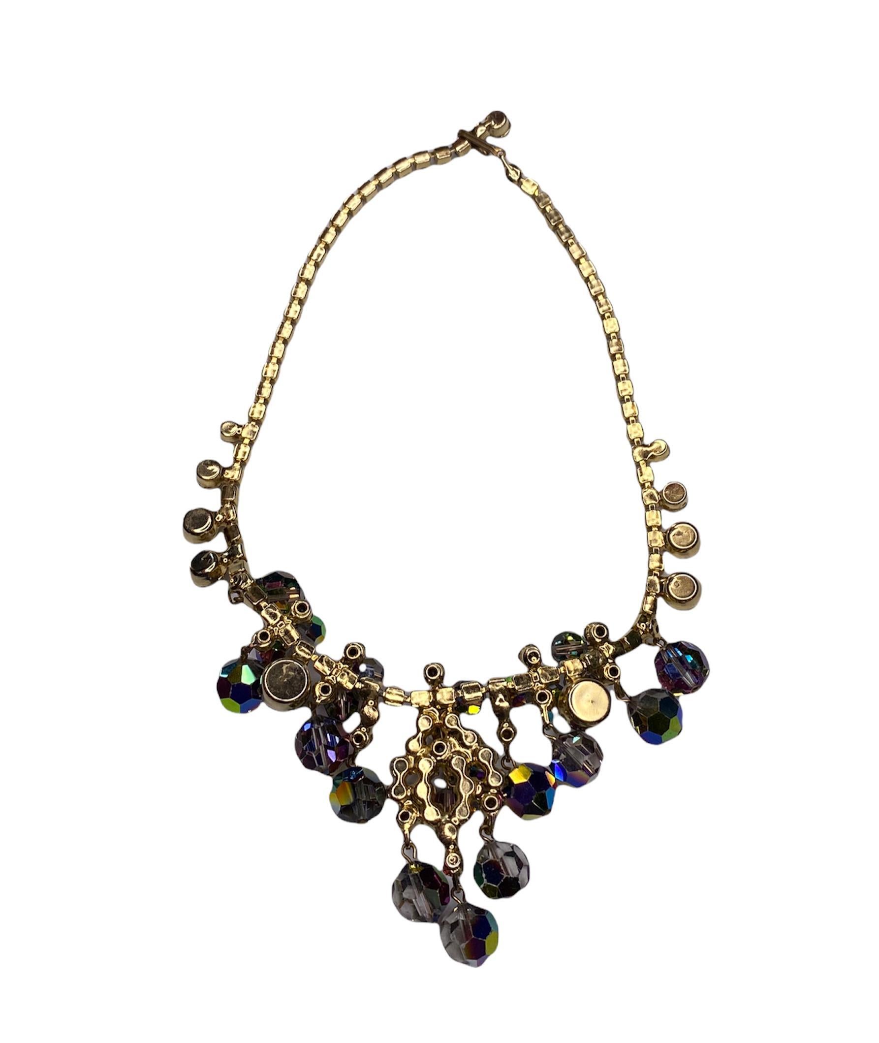 1960S JULIANA Metallic & Silver Hand Made Gemstone Stud Necklace In Excellent Condition For Sale In New York, NY