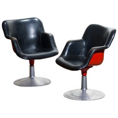 1960s "Junior" Swivel Chairs in Metal or Black Leather or Red by Yrjö Kukkapuro