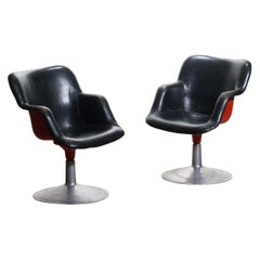 1960s "Junior" Swivel Chairs Red Black Metal Black Leather by Yrjö Kukkapuro