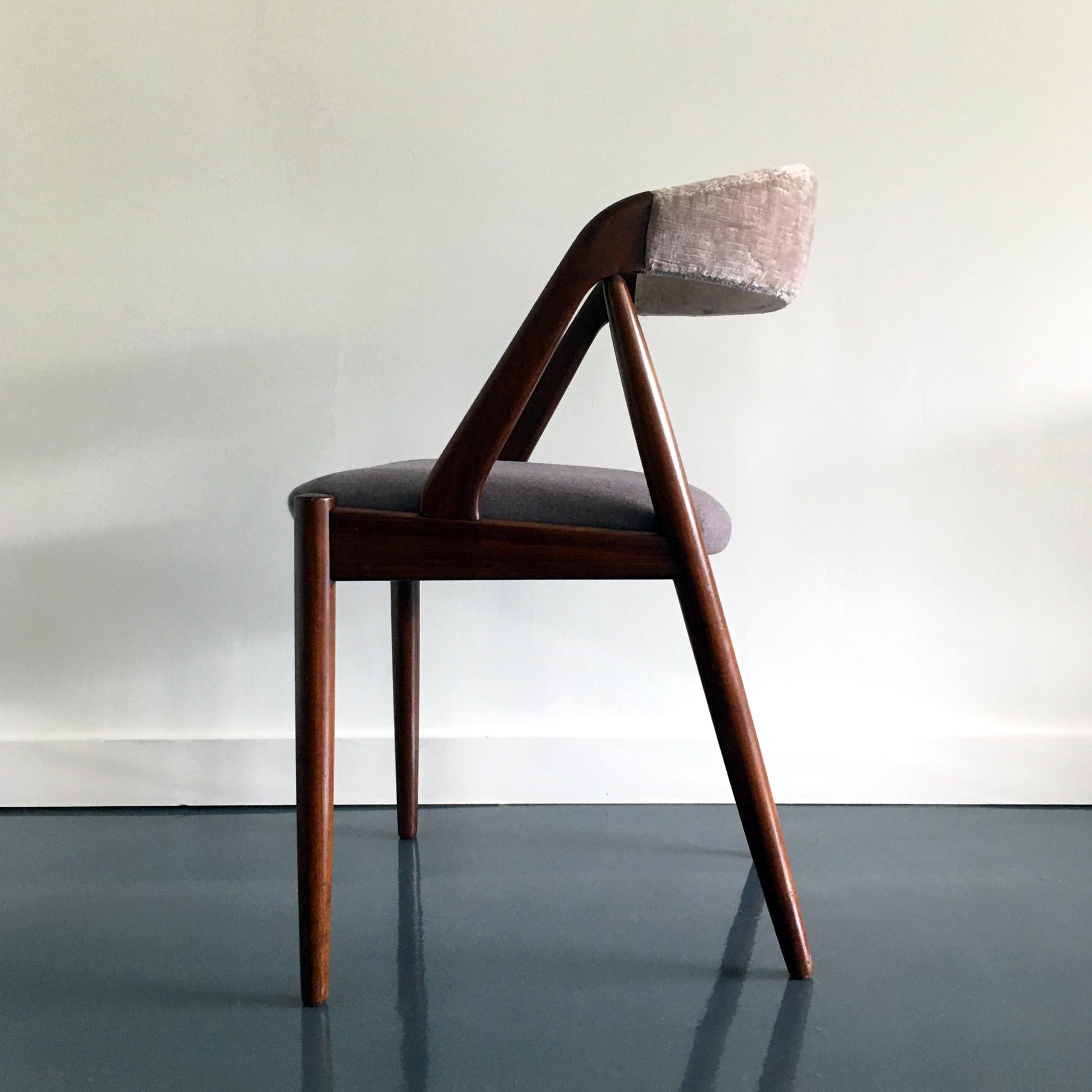 Velvet 1960's Kai Kristiansen Model 31 Danish Teak Mauve Rose Chair