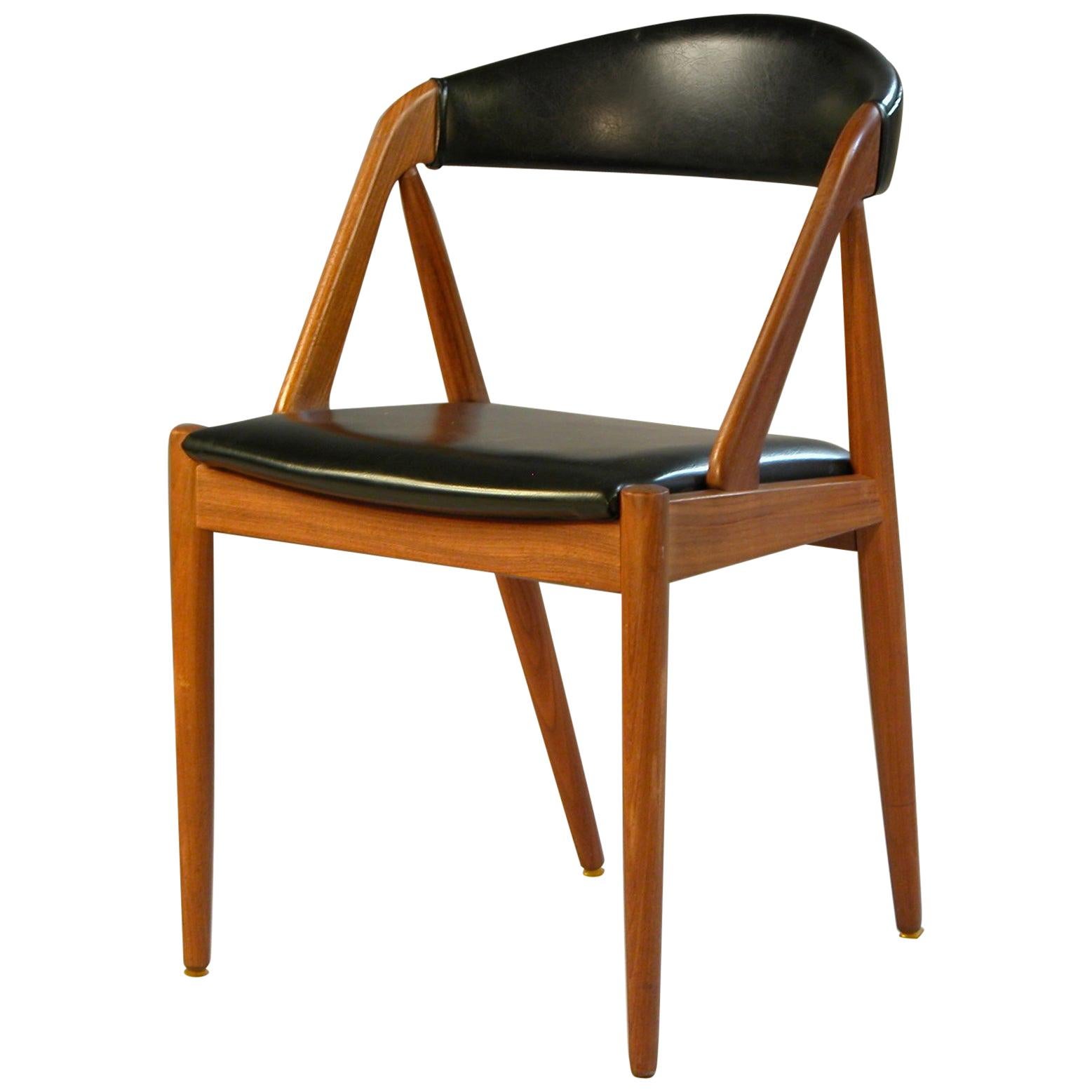 1960s Kai Kristiansen Refinished Dining chairs in Teak and Black  Leatherette For Sale at 1stDibs