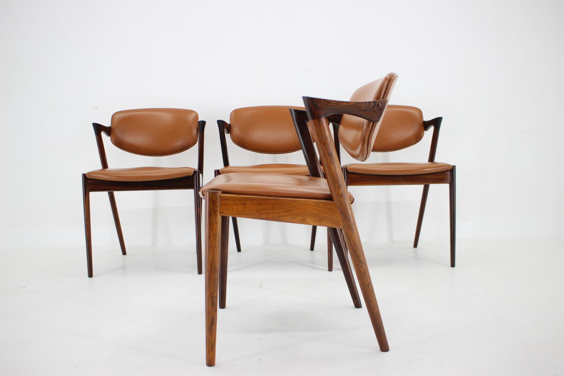 Milieu du XXe siècle 1960 Kai Kristiansen Model 42 Chaises de salle à manger en palissandre, lot de 4 en vente