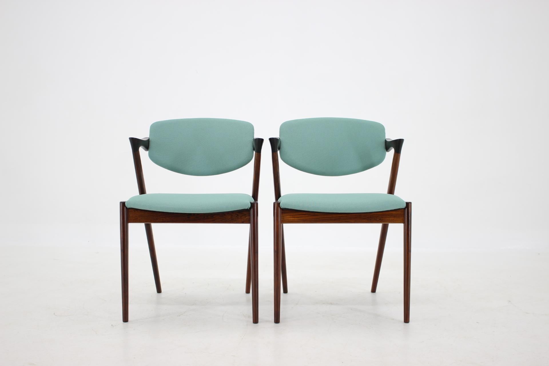 Mid-Century Modern 1960s Kai Kristiansen Model 42 Rosewood Dining Chairs, Set of 4
