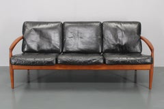 1960s Kai Kristiansen Paper Knife 3-Seater Teak Sofa in Leather , Denmark