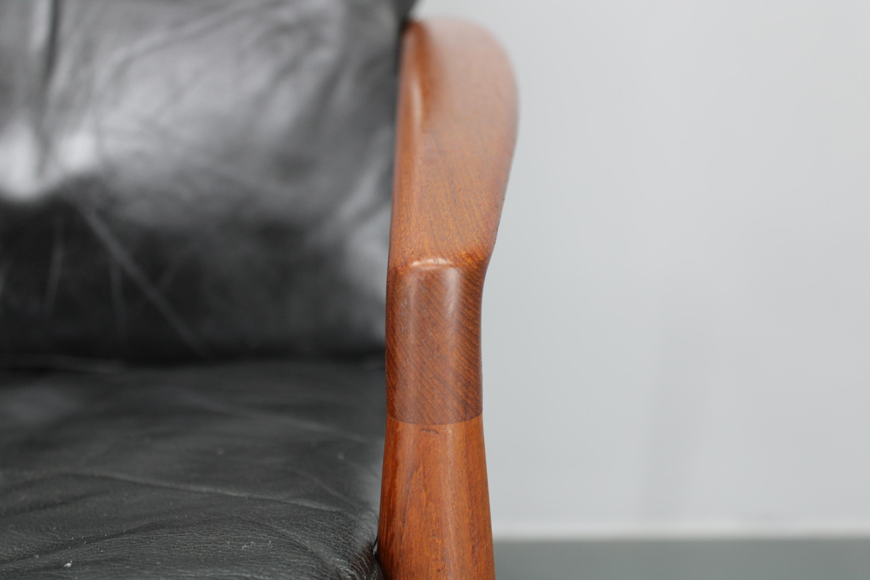 XX secolo Divano in teak a 3 posti in pelle Kai Kristiansen Paper Knife del 1960 , Danimarca in vendita