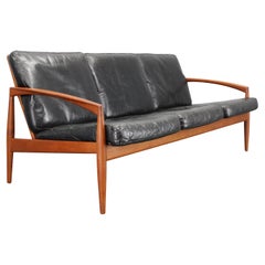 1960s Kai Kristiansen Paper Knife 3-Seater Teak Sofa in Leather , Denmark