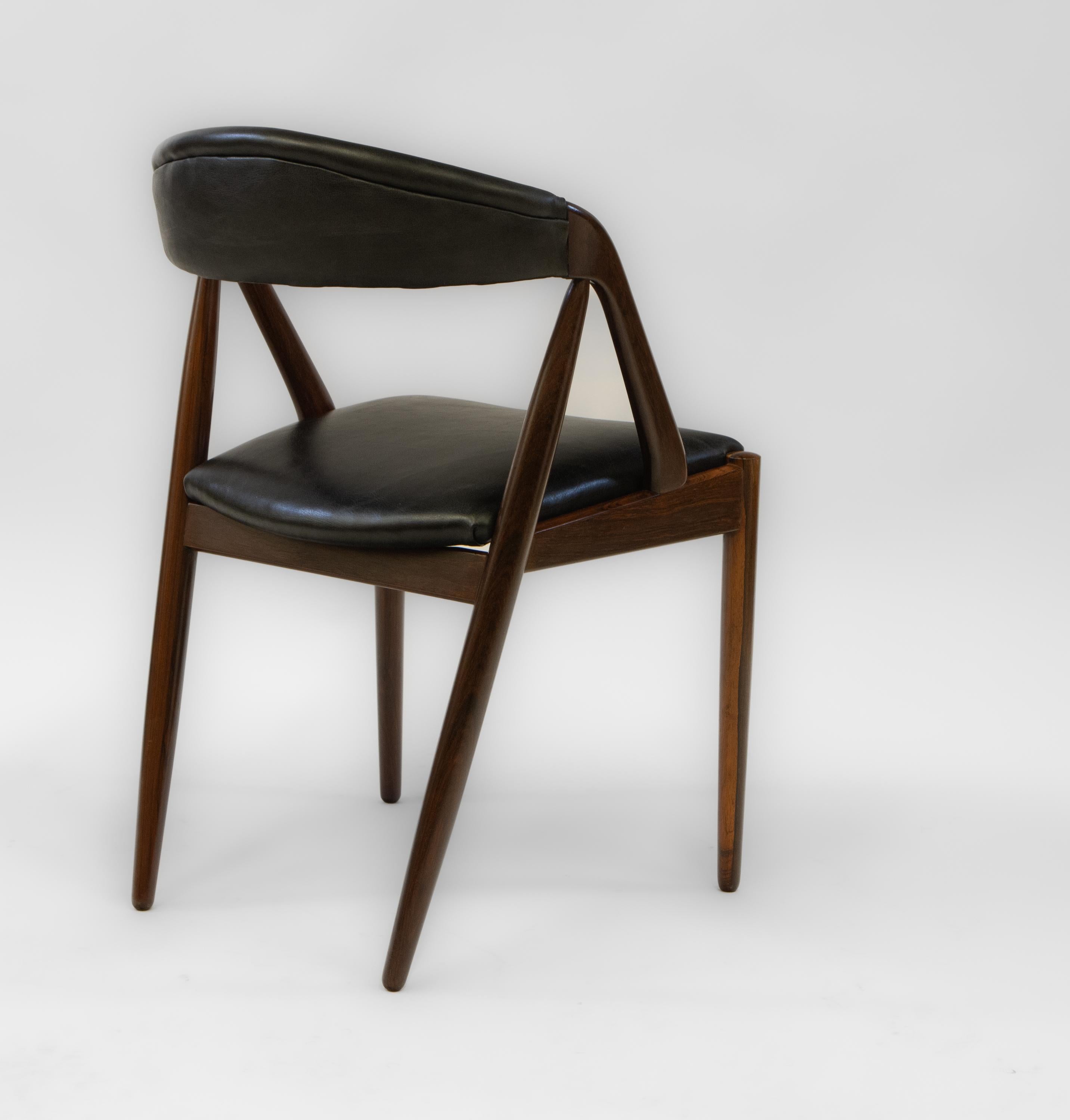 Mid-Century Modern 1960s Kai Kristiansen Rosewood & Leather Desk Side Chair Model 31