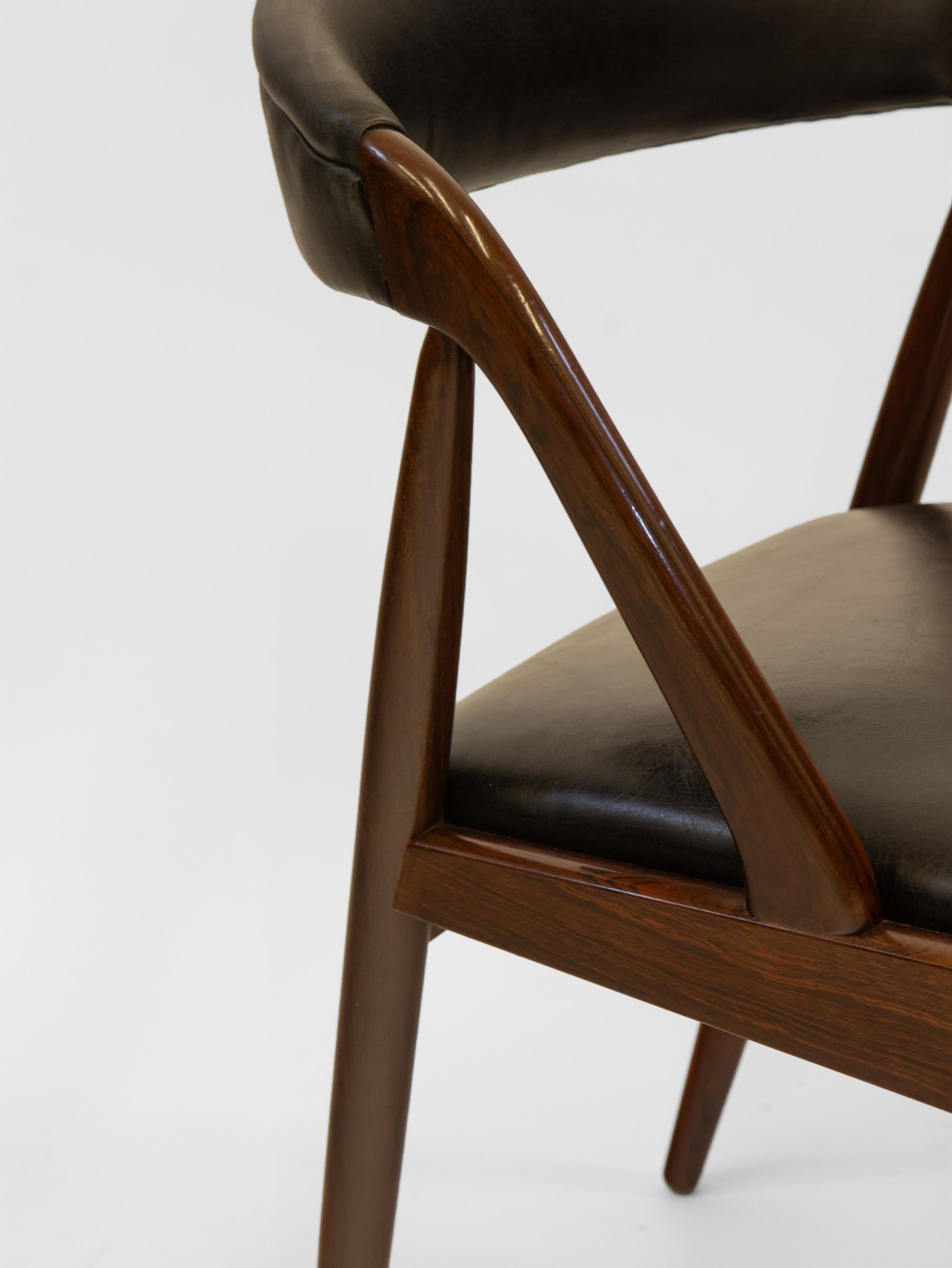 Danish 1960s Kai Kristiansen Rosewood & Leather Desk Side Chair Model 31