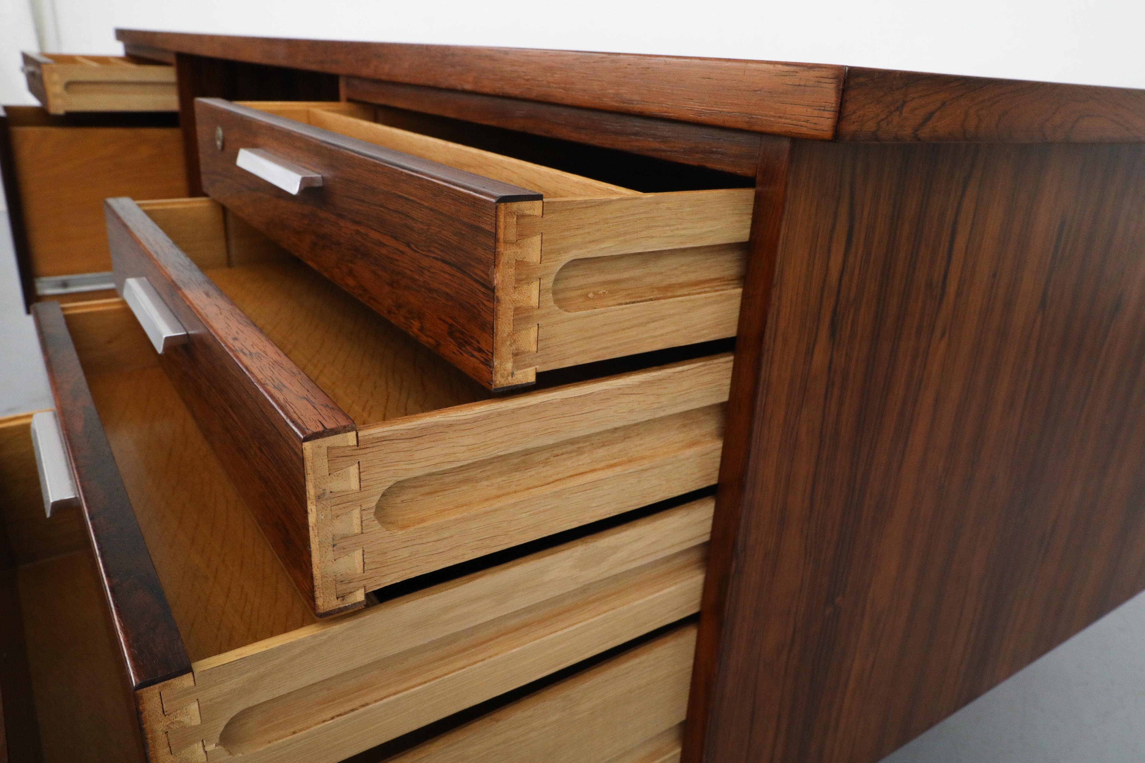 Aluminum 1960s Kai Kristiansen Rosewood Partners Storage Desk for Feldballes Møbelfabrik