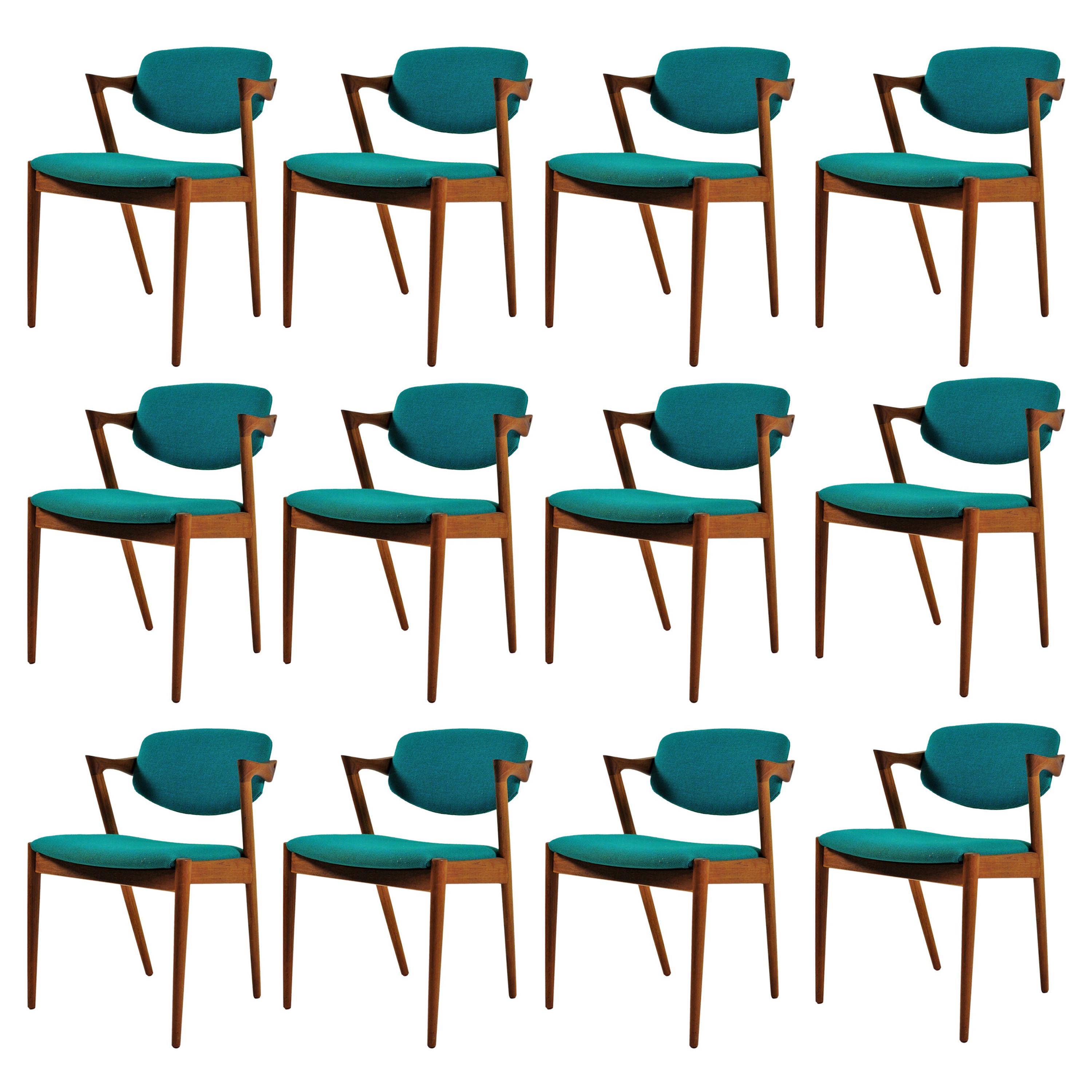 Kai Kristiansen Twelve Fully Restored Dining Chairs in Teak - Custom Upholstery