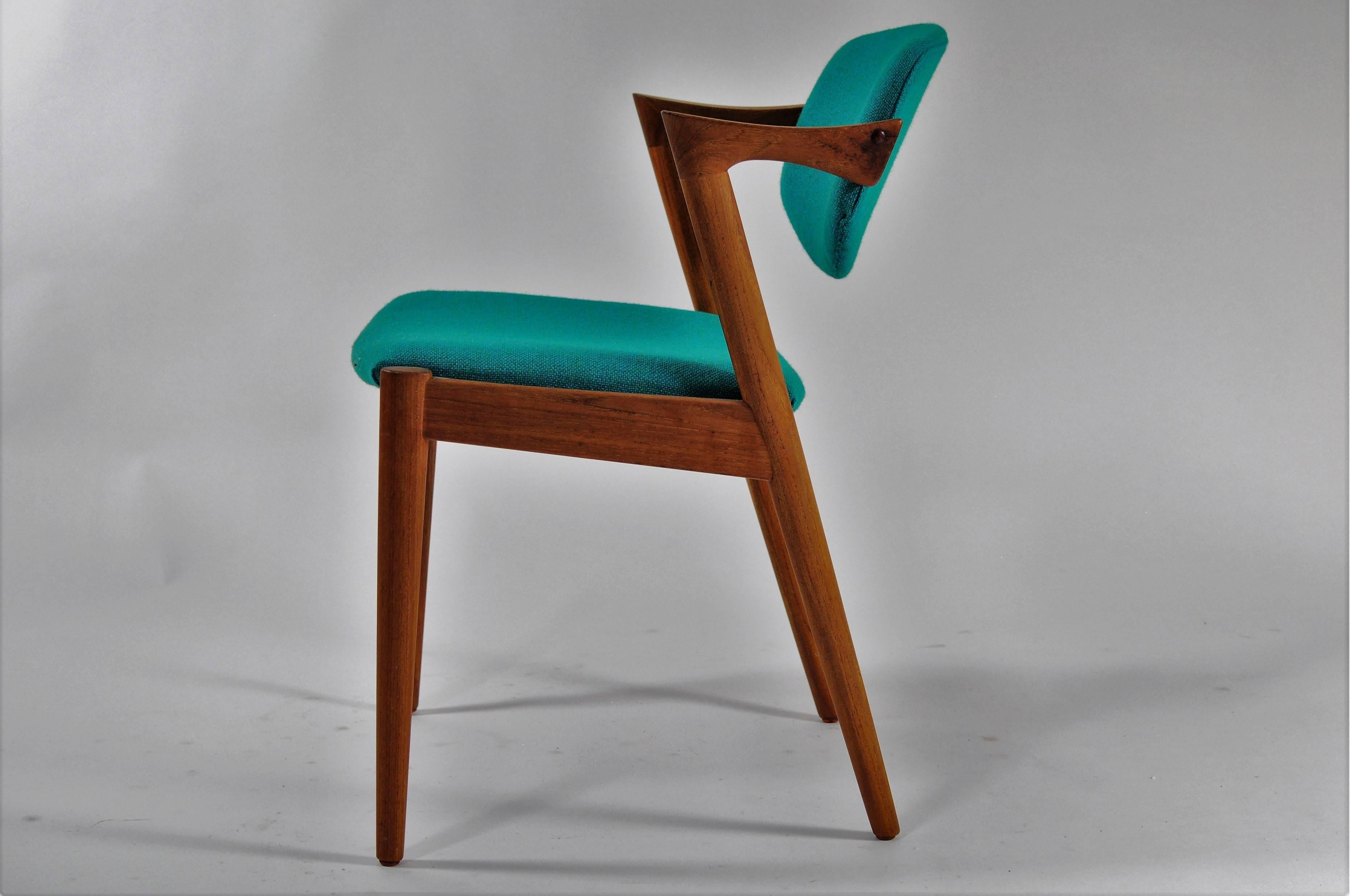 Scandinavian Modern 1960s Kai Kristiansen Set of 4 Danish Dining Chairs in Teak Inc Reupholstry