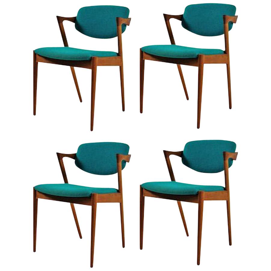 1960s Kai Kristiansen Set of 4 Danish Dining Chairs in Teak Inc Reupholstry