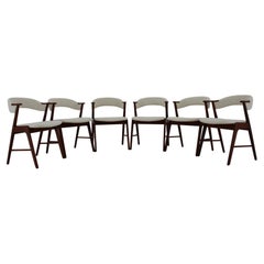 1960s Kai Kristiansen Set of 6 Model 32 Teak Dining Chairs in Sheepskin Fabric