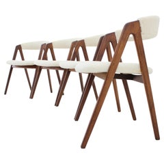 1960s Kai Kristiansen Set of Four Dining Chairs in Teak and Sheep Fabric, Denmark