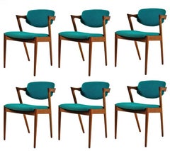 1960s Kai Kristiansen Set of Six Danish Dining Chairs in Teak Inc Reupholstry