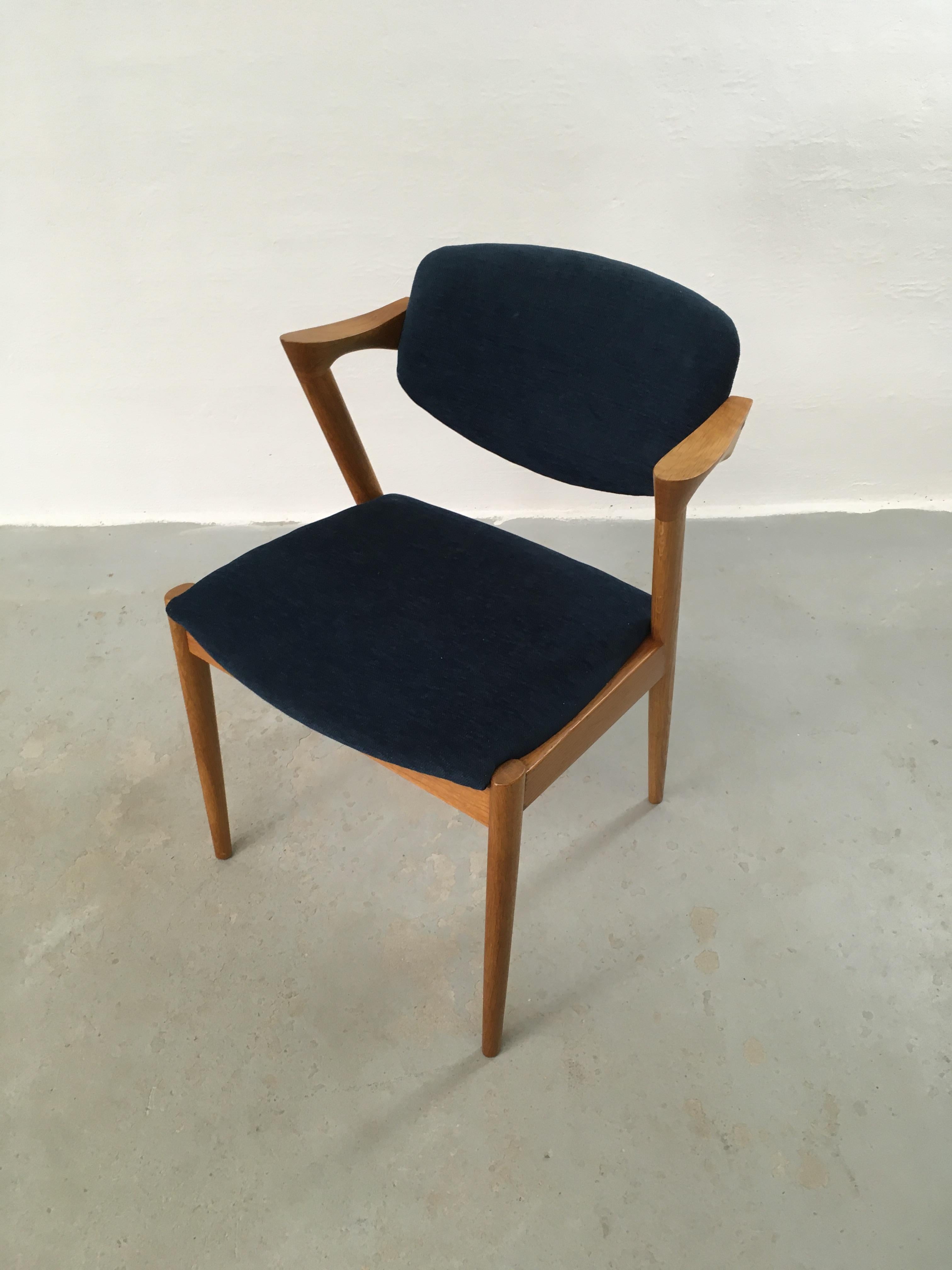 Danish Six Restored Kai Kristiansen Oak Dining Chairs Custom Reupholstery Included For Sale