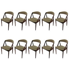 Retro Kai Kristiansen Set of Ten Fully Restored Teak Dining Chairs, Custom Upholstery