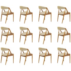 Set of Twelve Refinished Kai Kristiansen Dining Chairs in Oak, Inc. Reupholstery