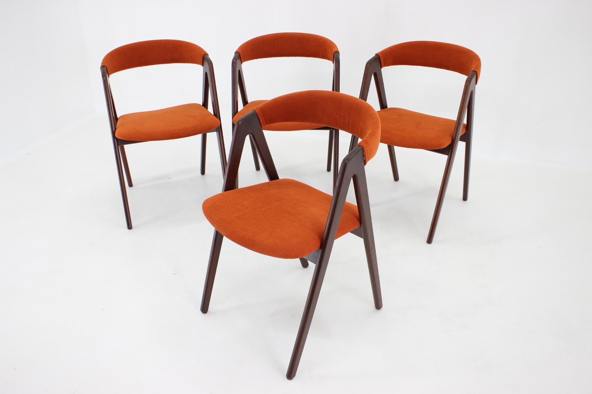 Fabric 1960s, Kai Kristiansen Teak Compass Dining Chairs, Denmark