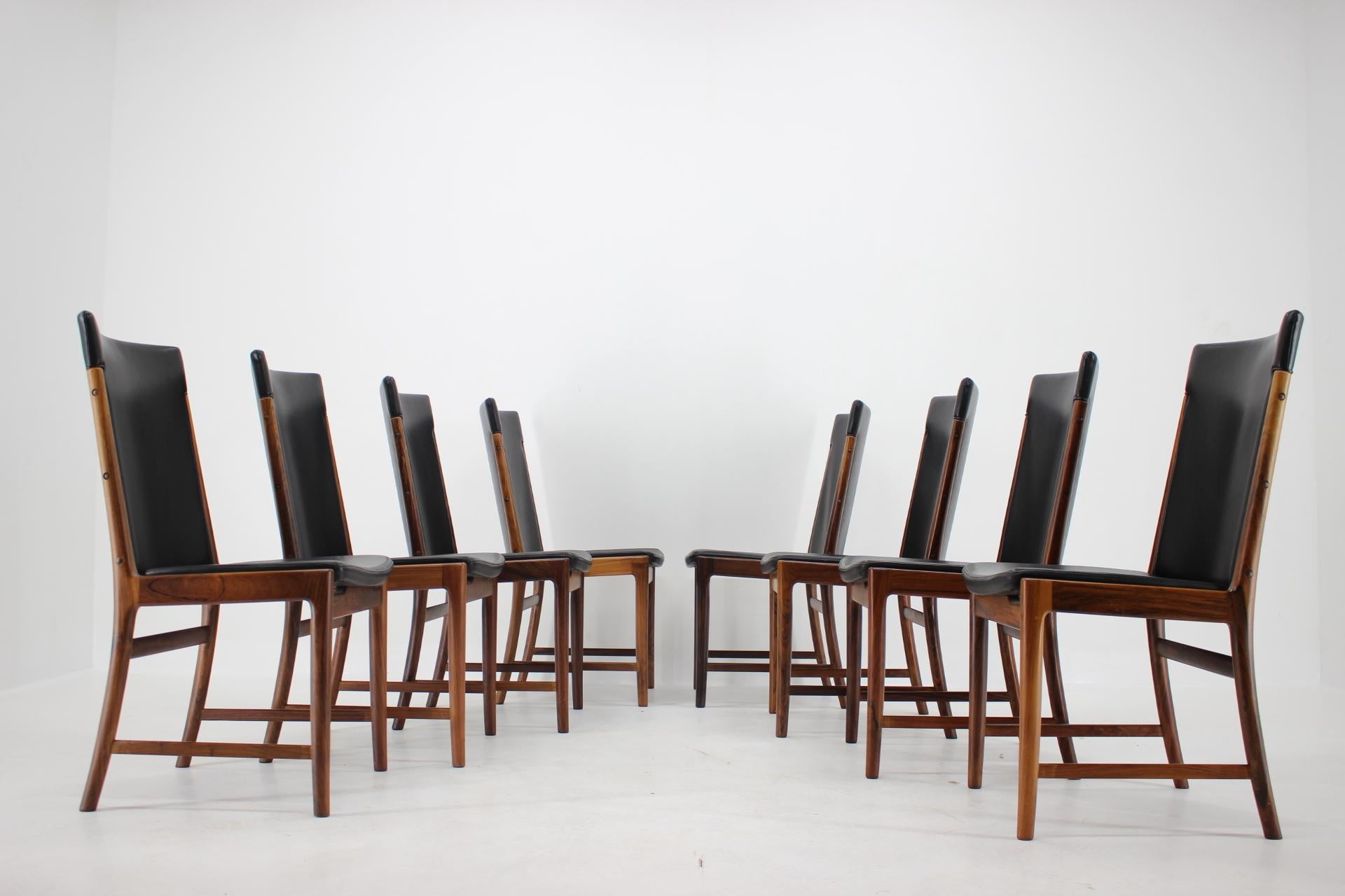 Mid-Century Modern 1960s Kai Lyngfelt-Larsen Set of Eight Palisander/Leather Dining Chairs