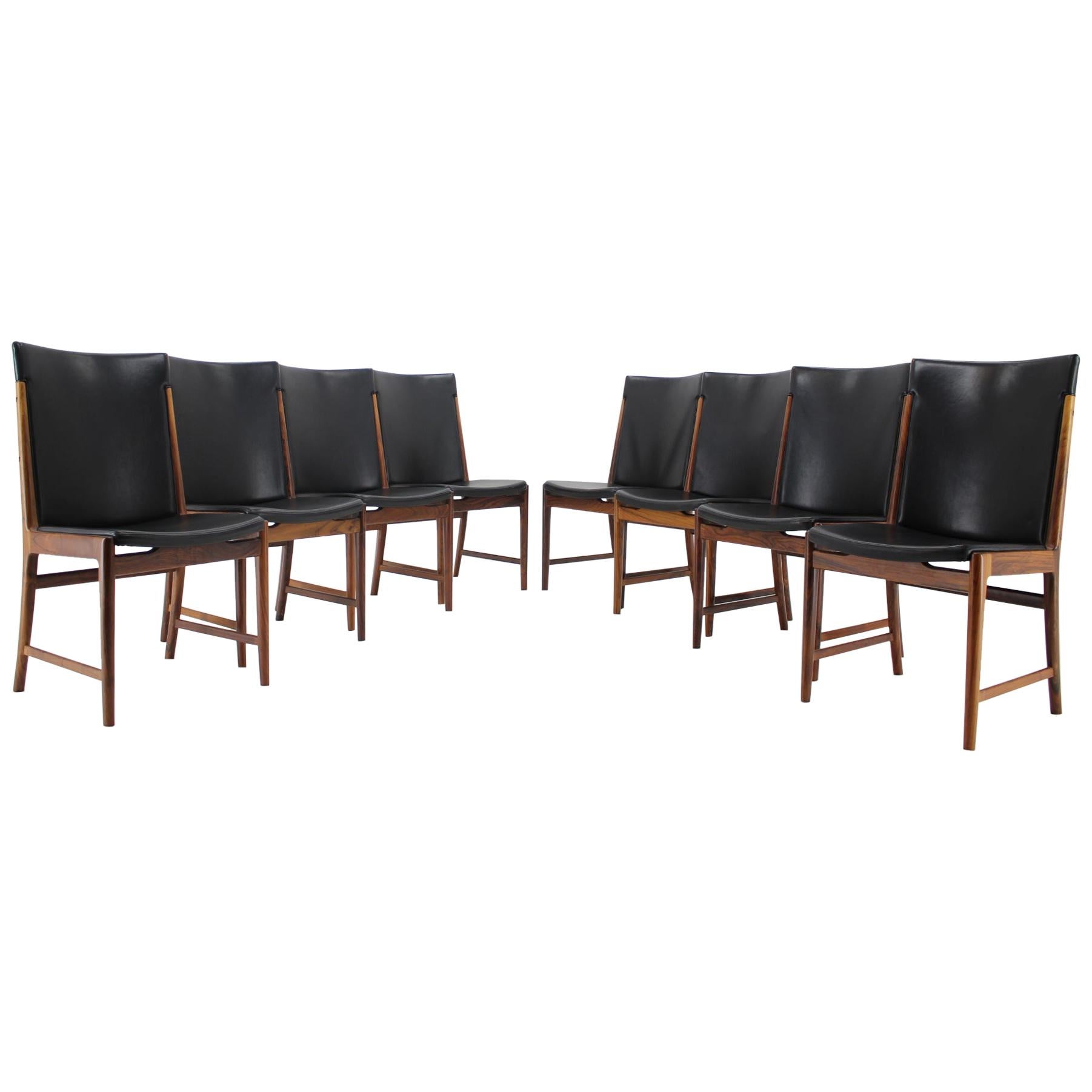 1960s Kai Lyngfelt-Larsen Set of Eight Palisander/Leather Dining Chairs