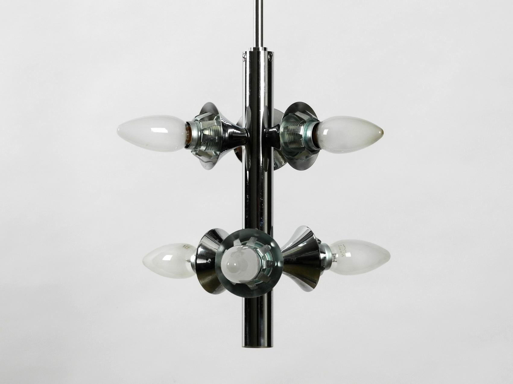 1960s Kaiser Chrome-Plated Metal Ceiling Lamp with 6 Opal Glass Balls Sp 3
