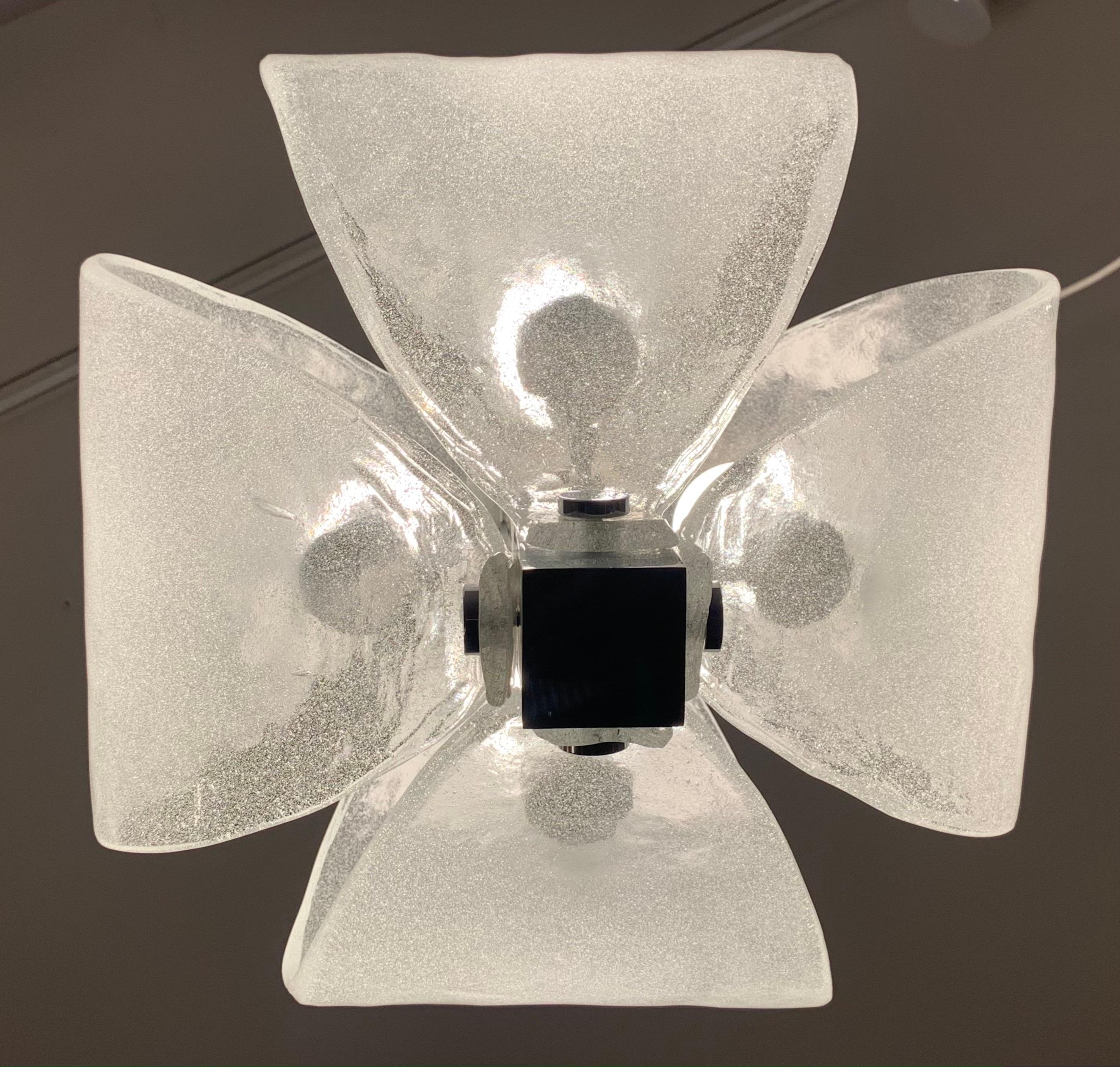 1960s Kaiser Leuchten Murano Frosted Glass and Chrome Ceiling Hanging Light 6